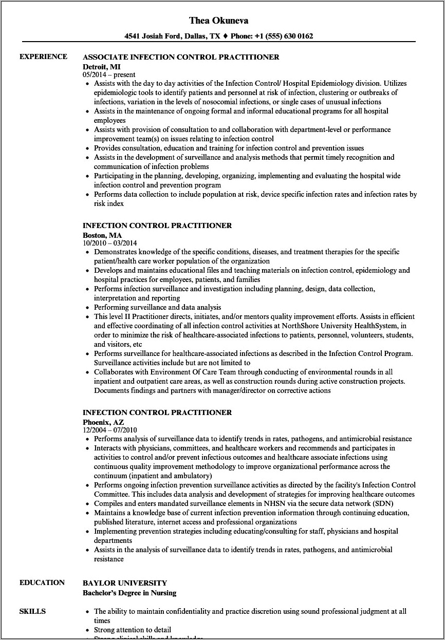 Resume Cover Letter For Infection Control Nurse