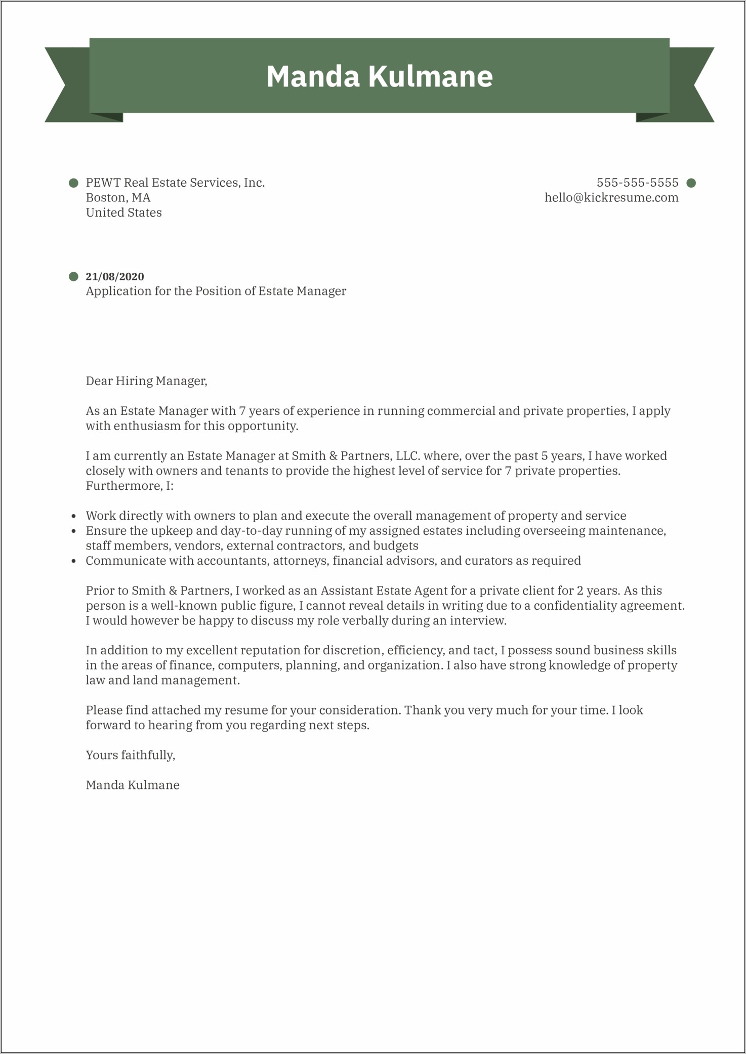 Resume Cover Letter For Properrtyt Manager