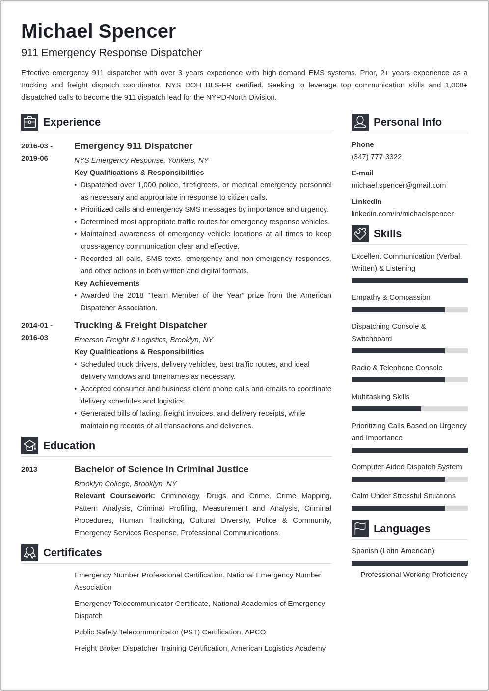 Resume Description For Dispatcher And Customer Service