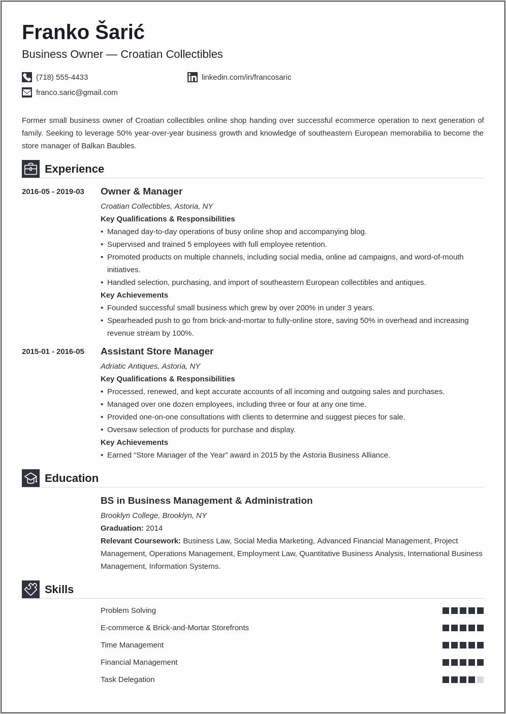 Resume Description Of A Sole Proprietorship