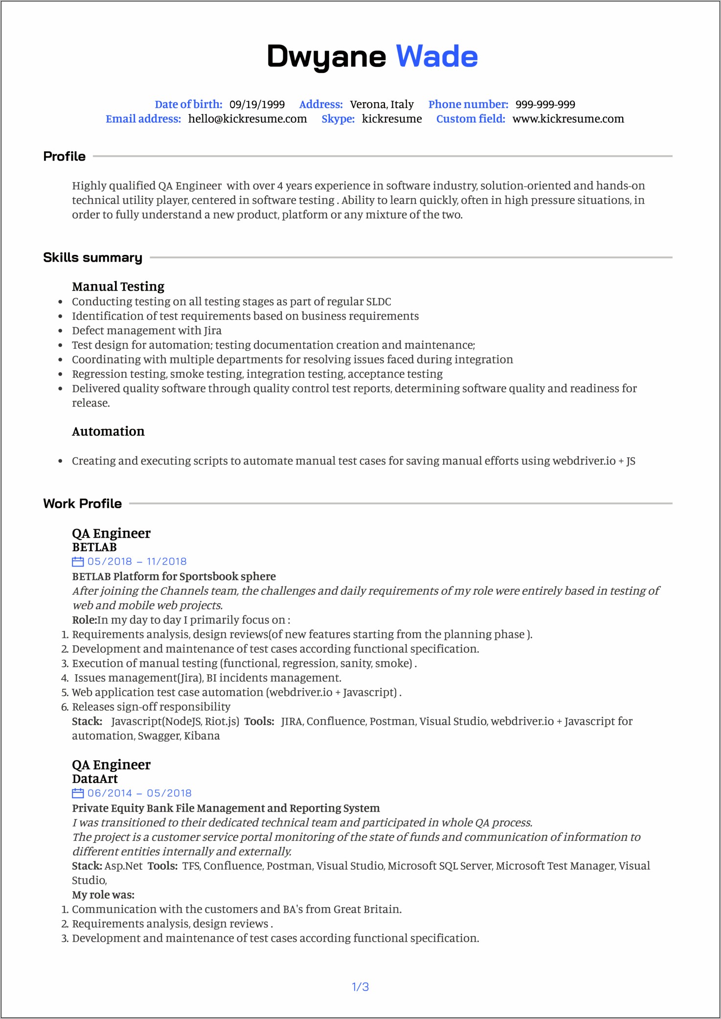 Resume Example Designer Working Technical Field
