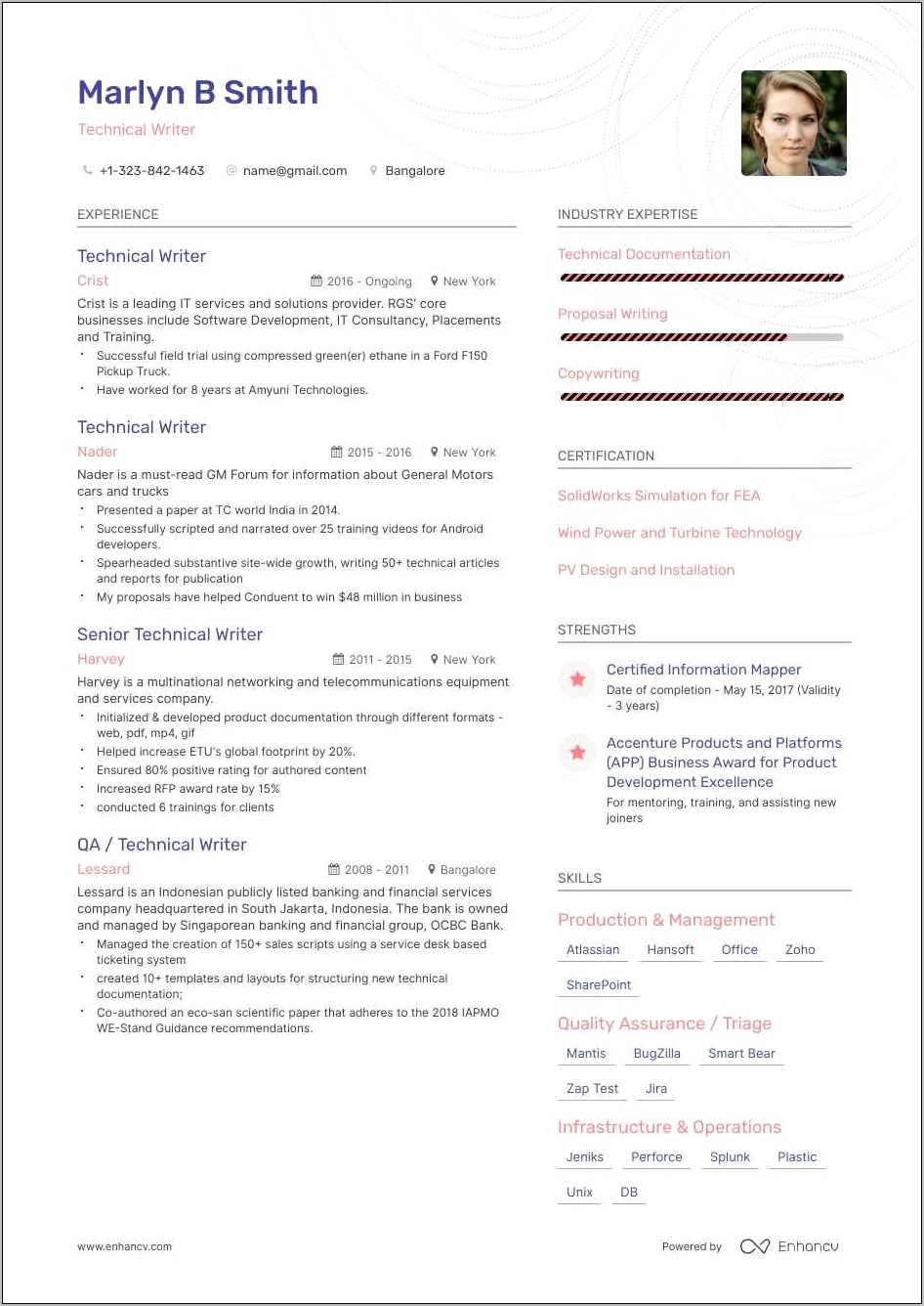 Resume Example Of A Content Writer