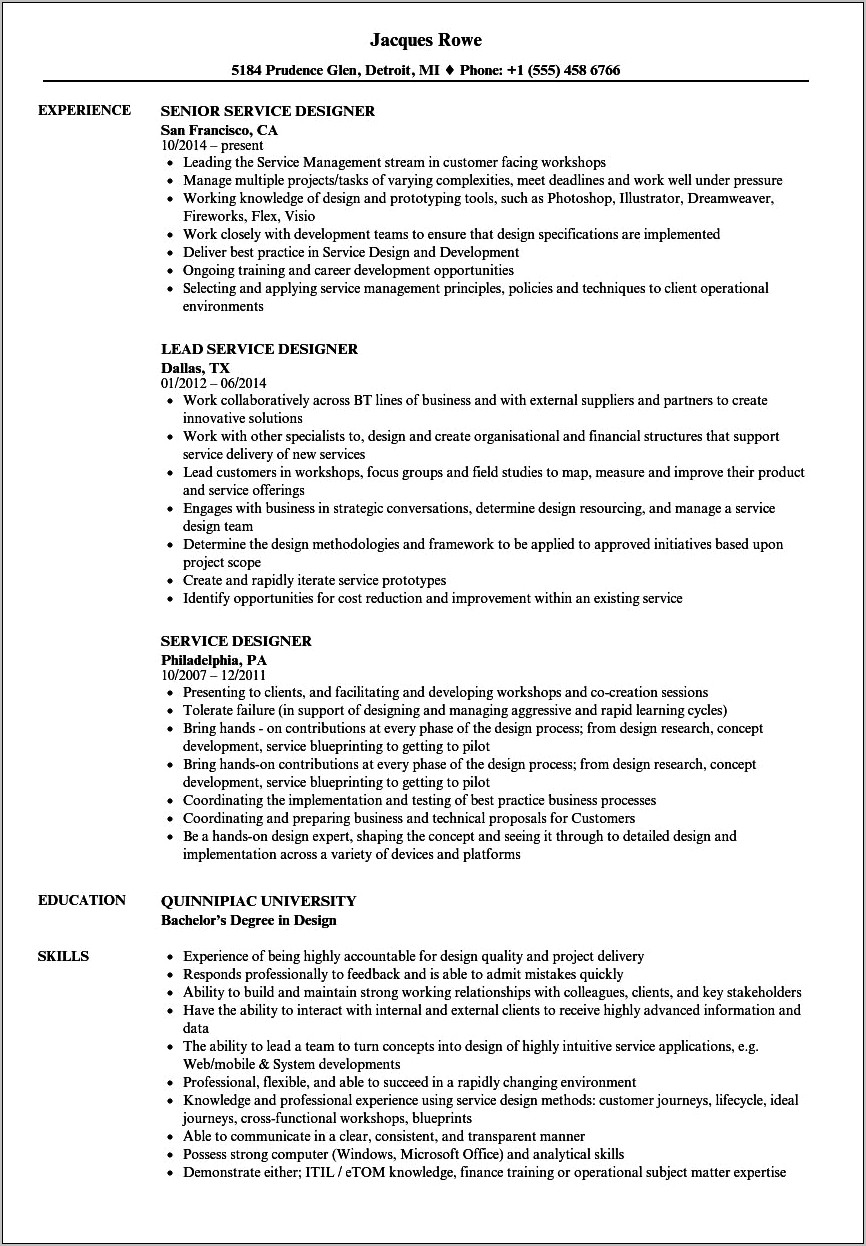 Resume Examples Design And Customer Service