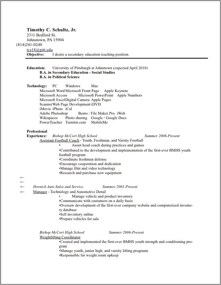 Resume Examples For A Freshman In College