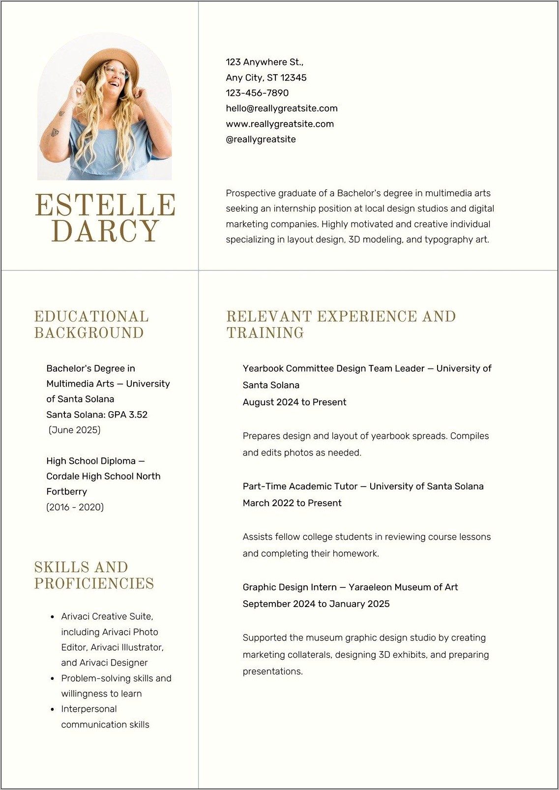 Resume Examples For Art Internship