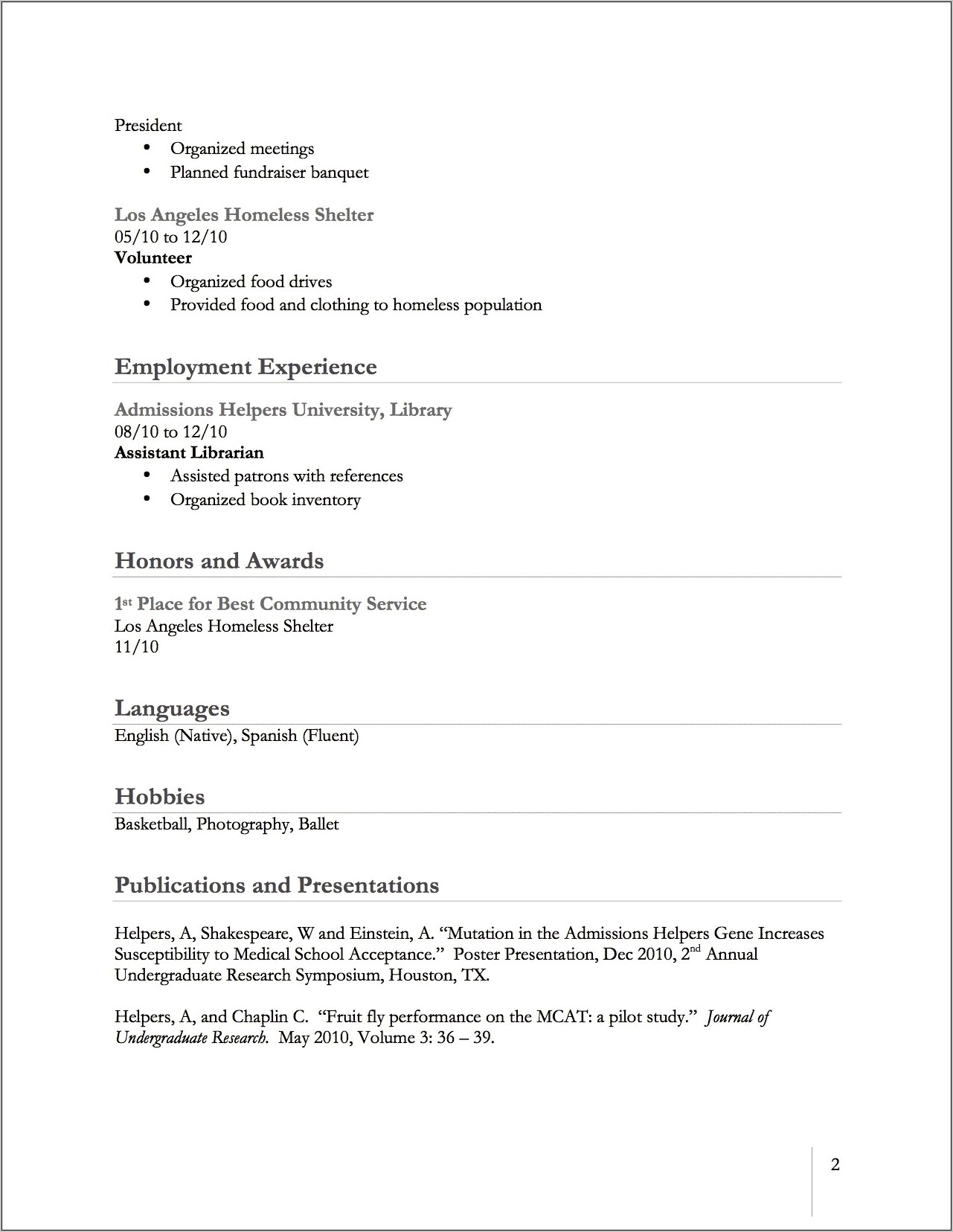 Resume Examples For College Students Medial