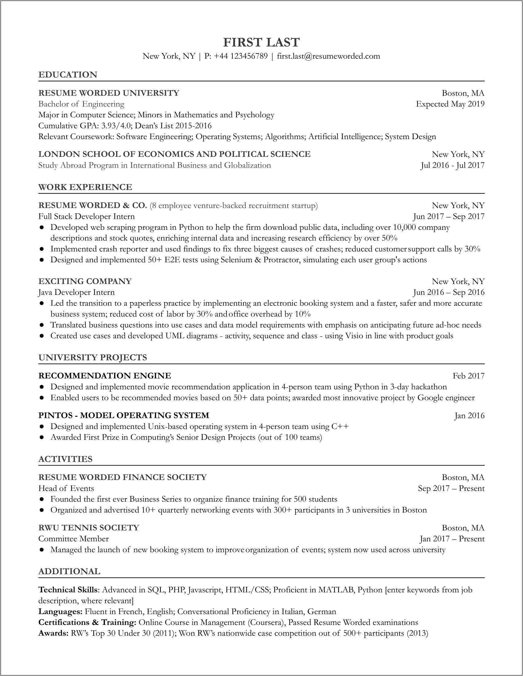 Resume Examples For Entry Level Programmers