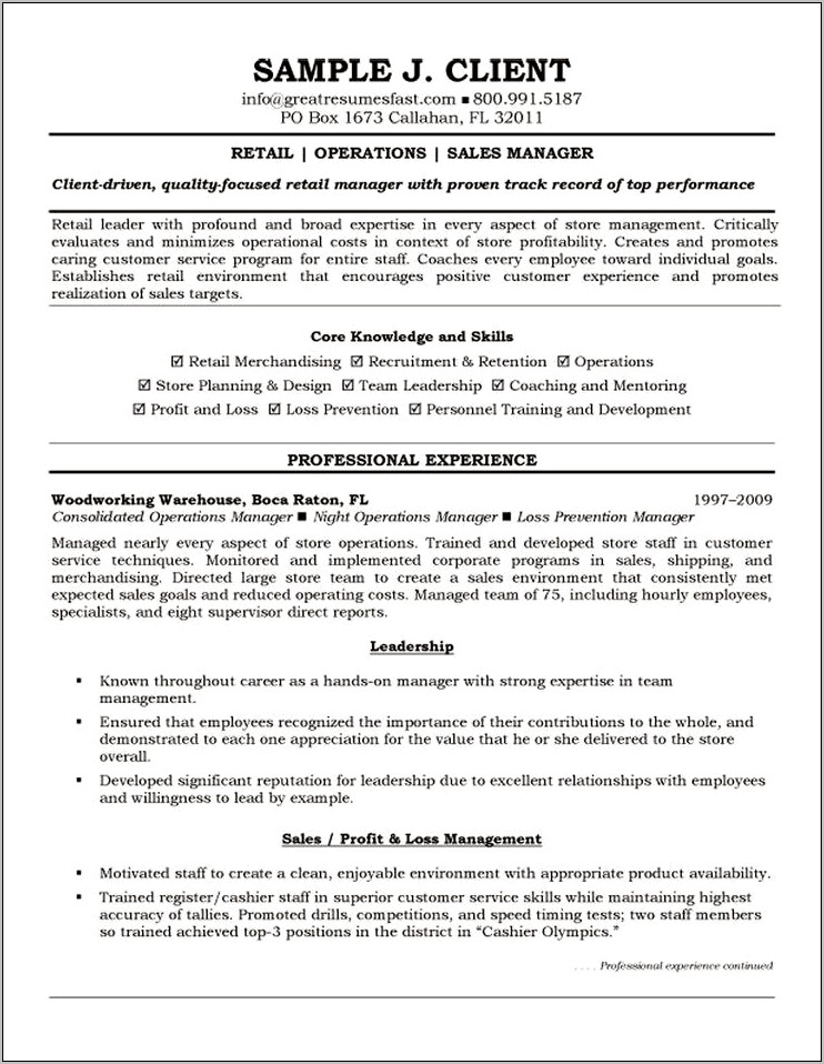 Resume Examples For Lead Trainee In Retail