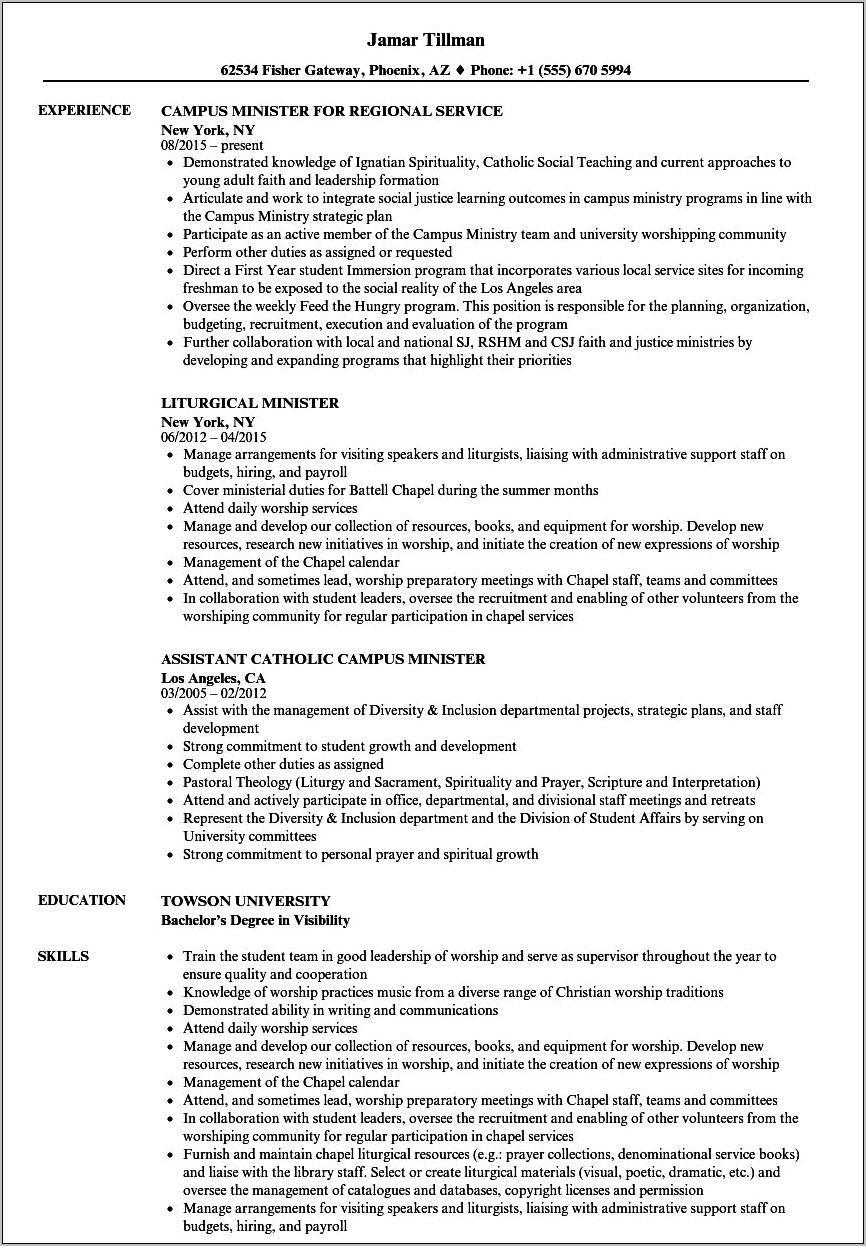 Resume Examples For Second Career Pastors