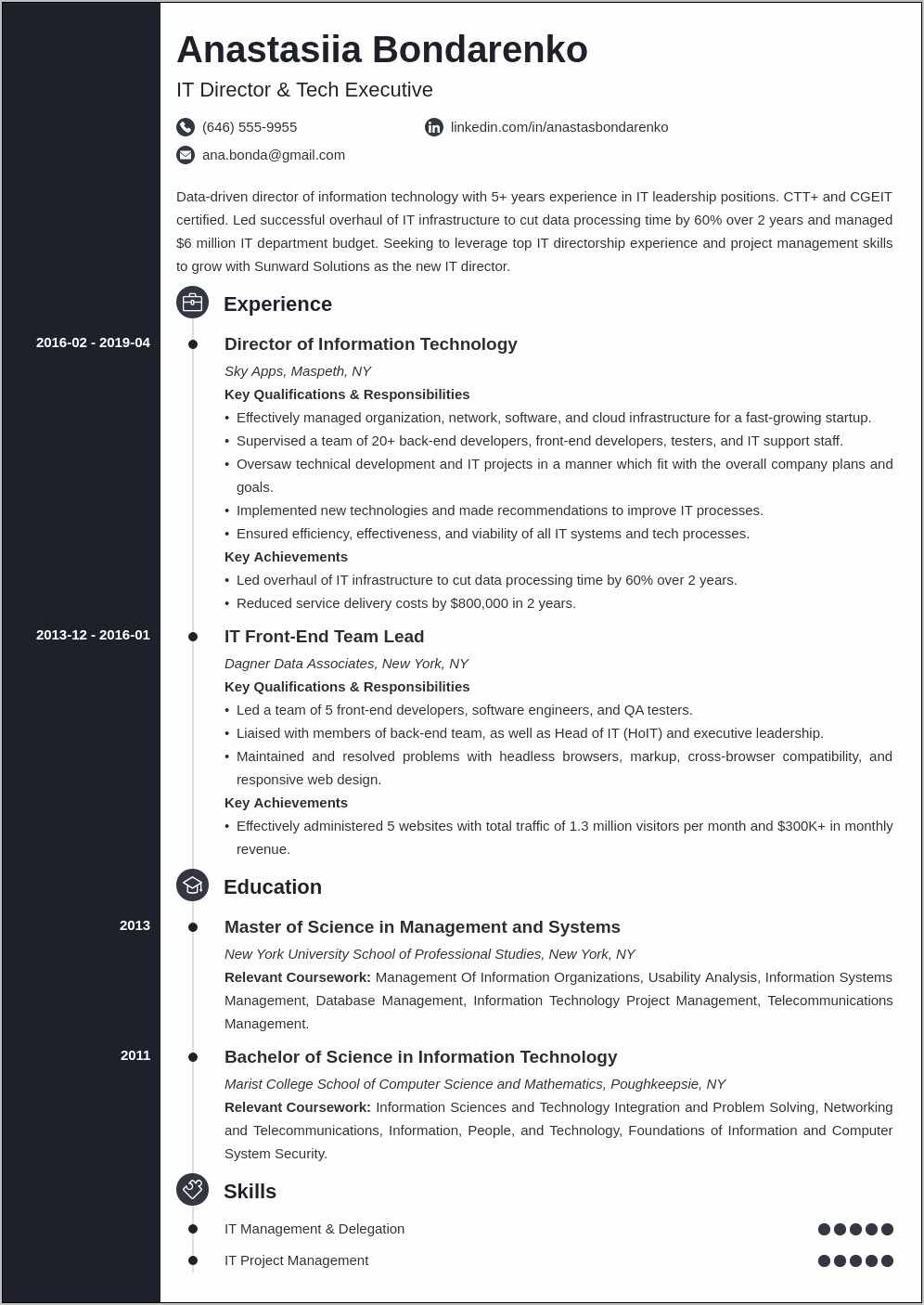 Resume Examples For Vp Informaion Technology Operations