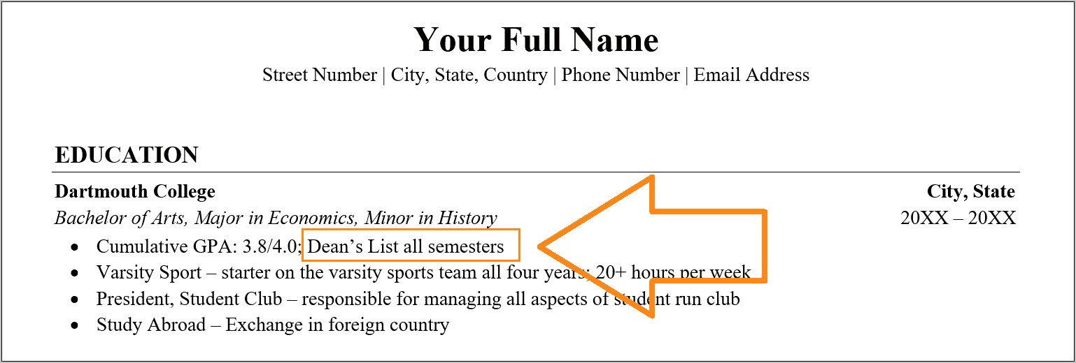 Resume Examples Including Dean's List