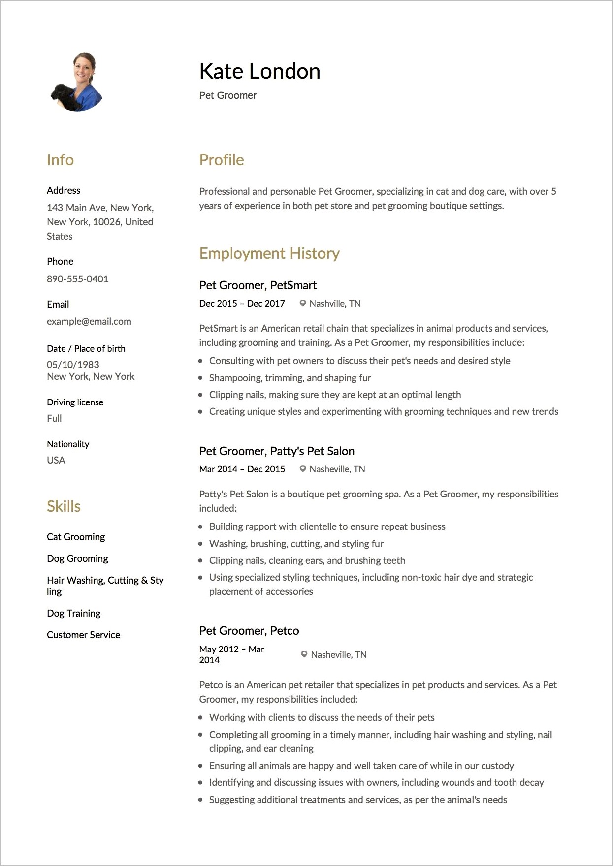 Resume Examples Of A Dog Bather