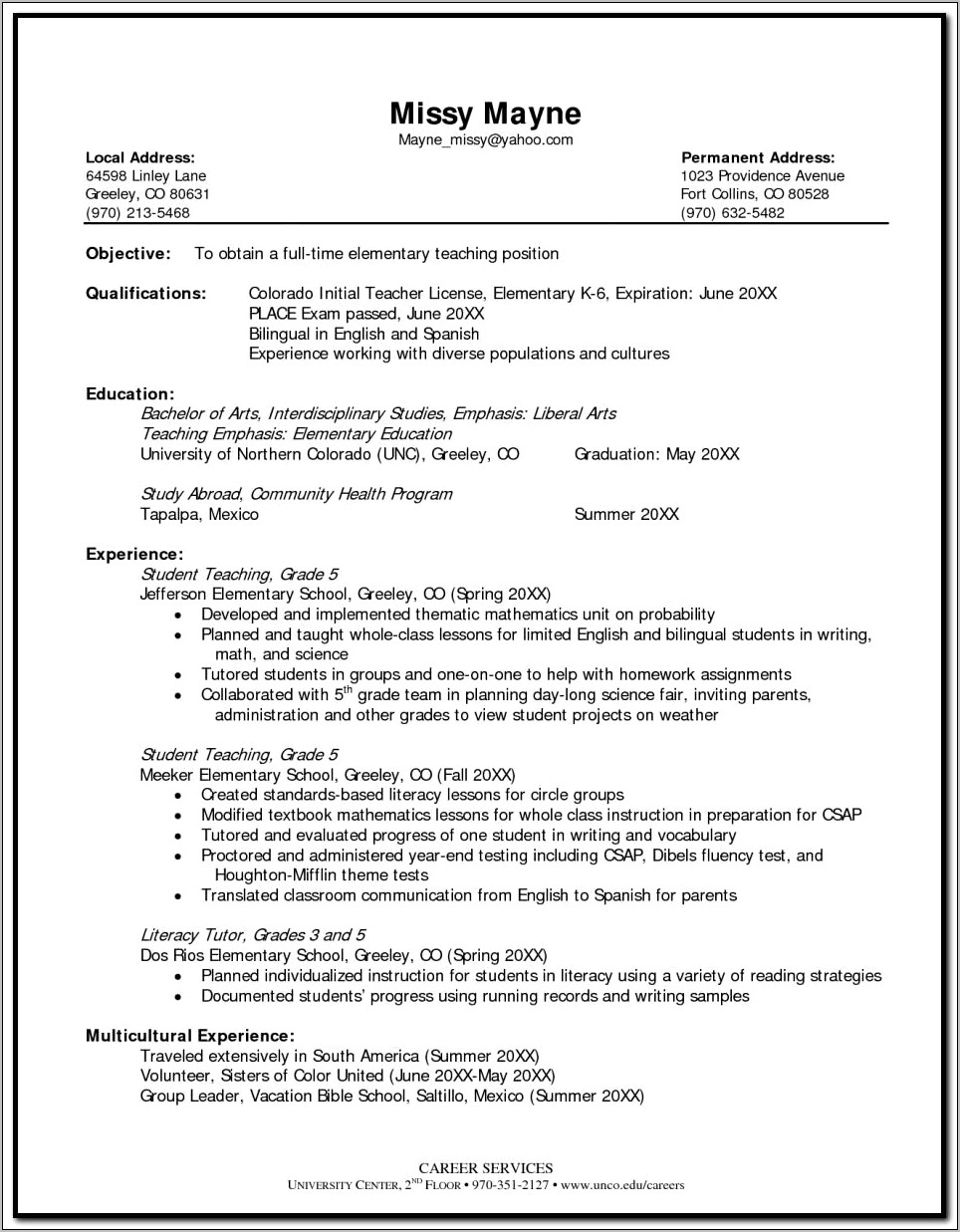 Resume Experience Examples For Grade 5