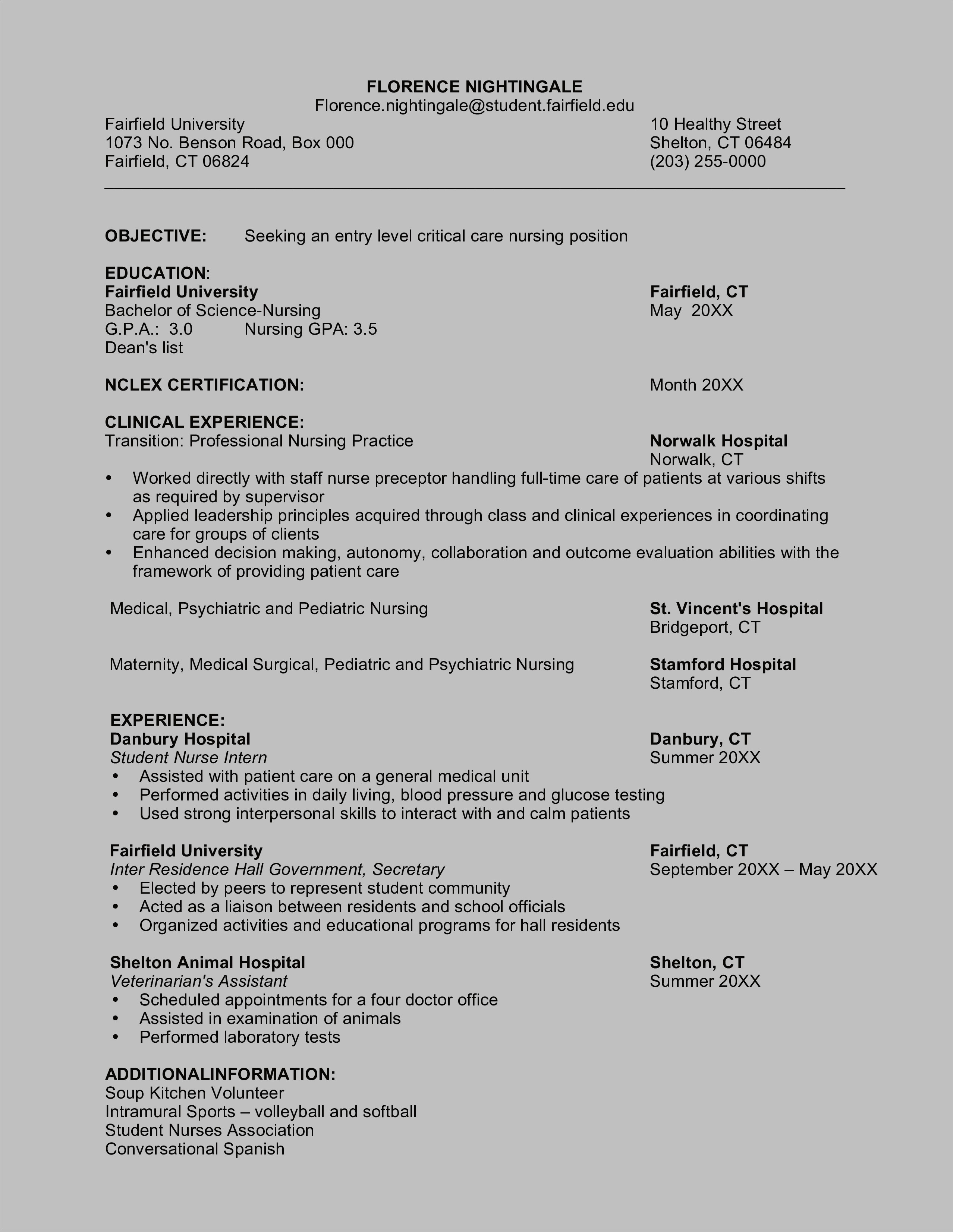 Resume For A Newer Nurse With Little Experience