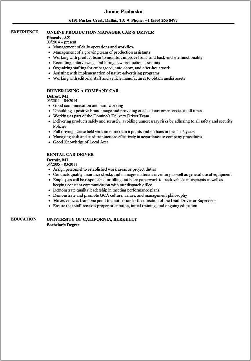 Resume For Driver Job Word Format
