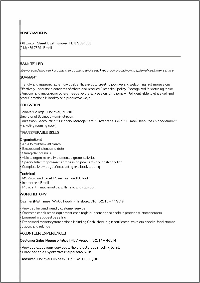 Resume For Entry Level Job Cashier