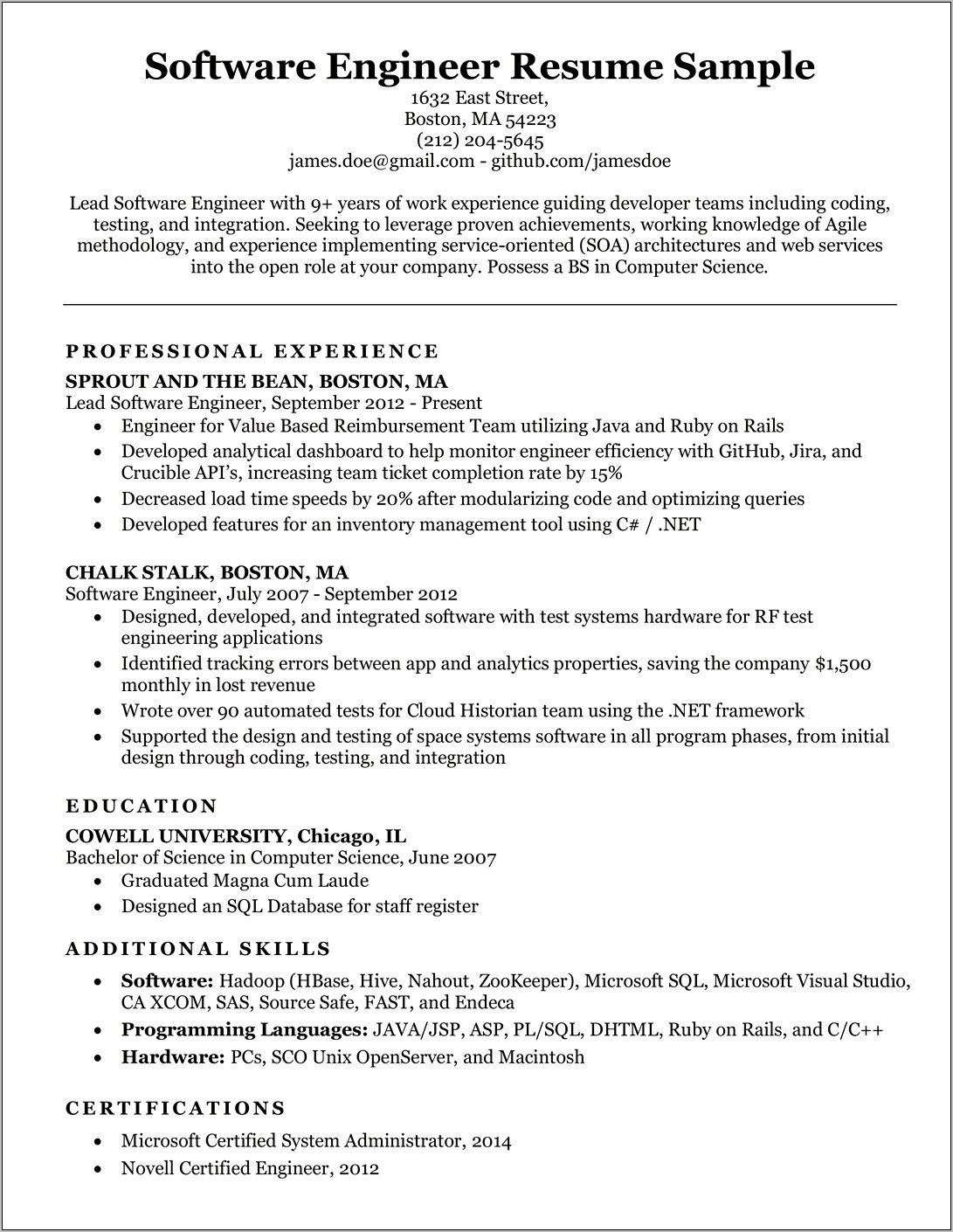 Resume For Full Time Job Engineering