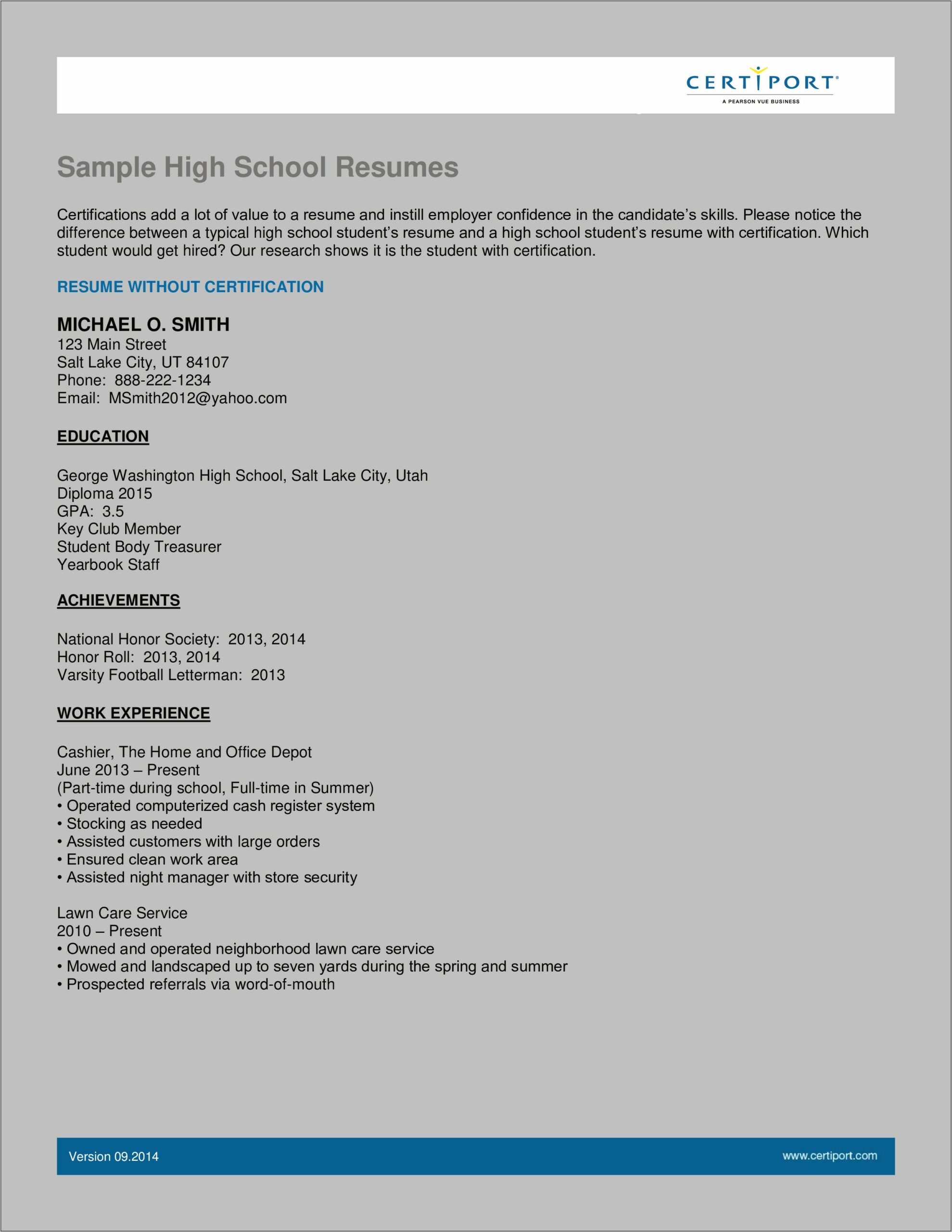Resume For High School Student Gear Up
