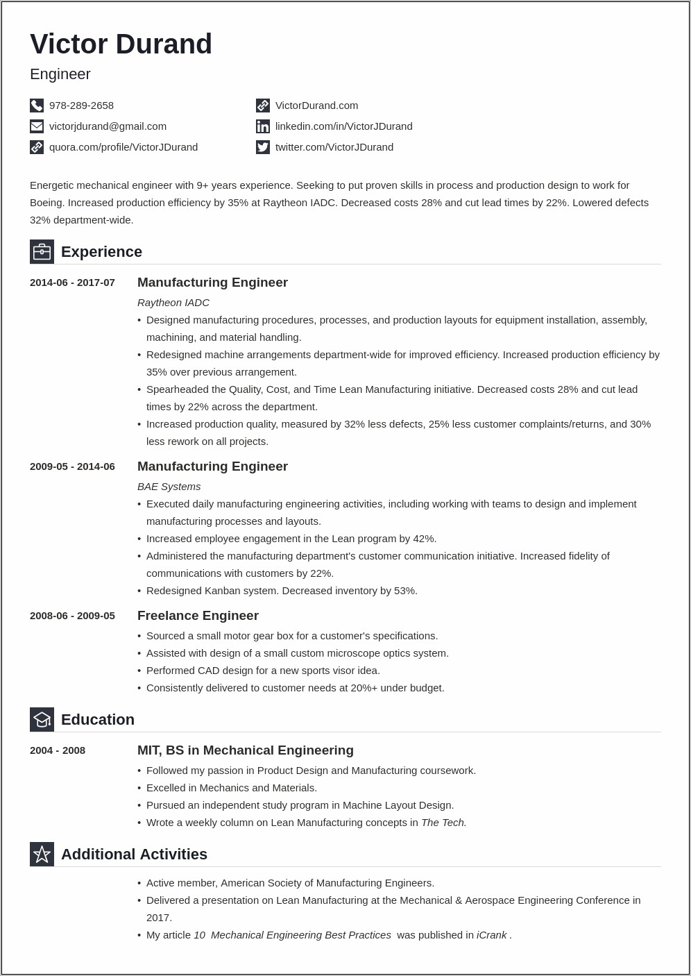 Resume For Mechanical Engineer Word Format Pdf
