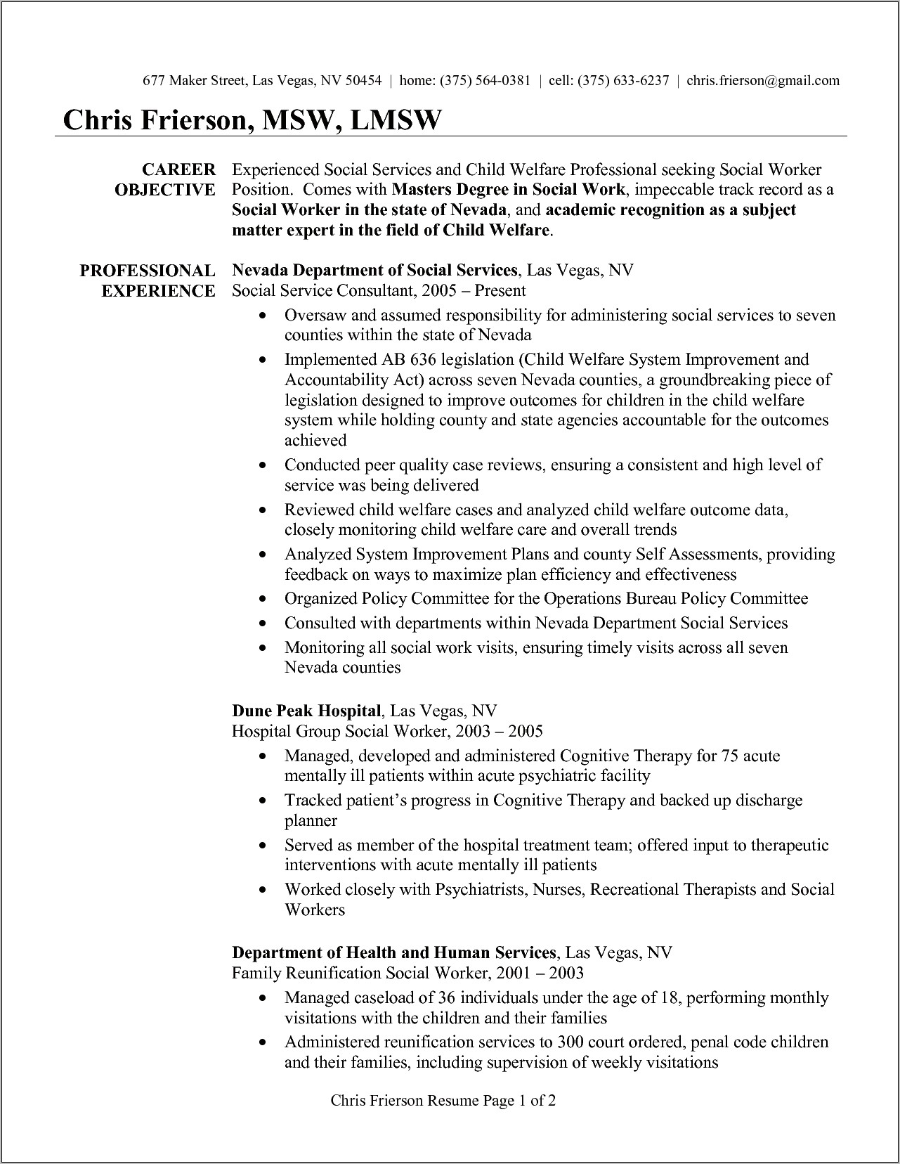 Resume For No Experience Socual Worker Chemical Dependency