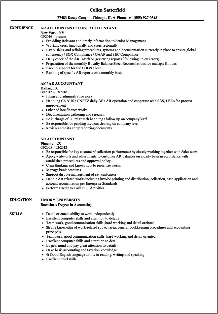 Resume For Someone With Accpac Accounts Receivable Experience