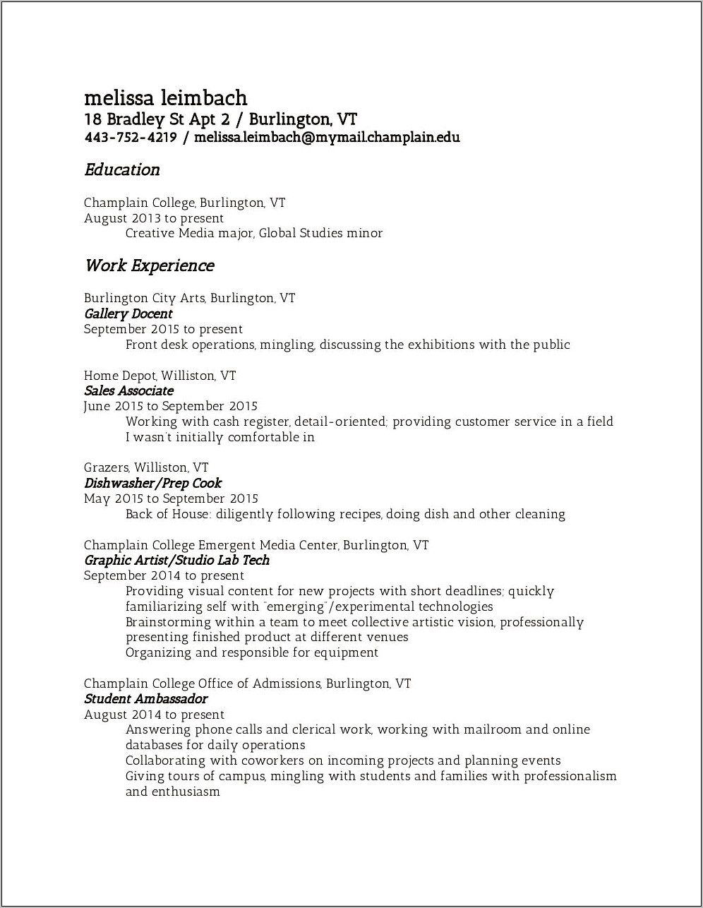 Resume For Working At Home Depot