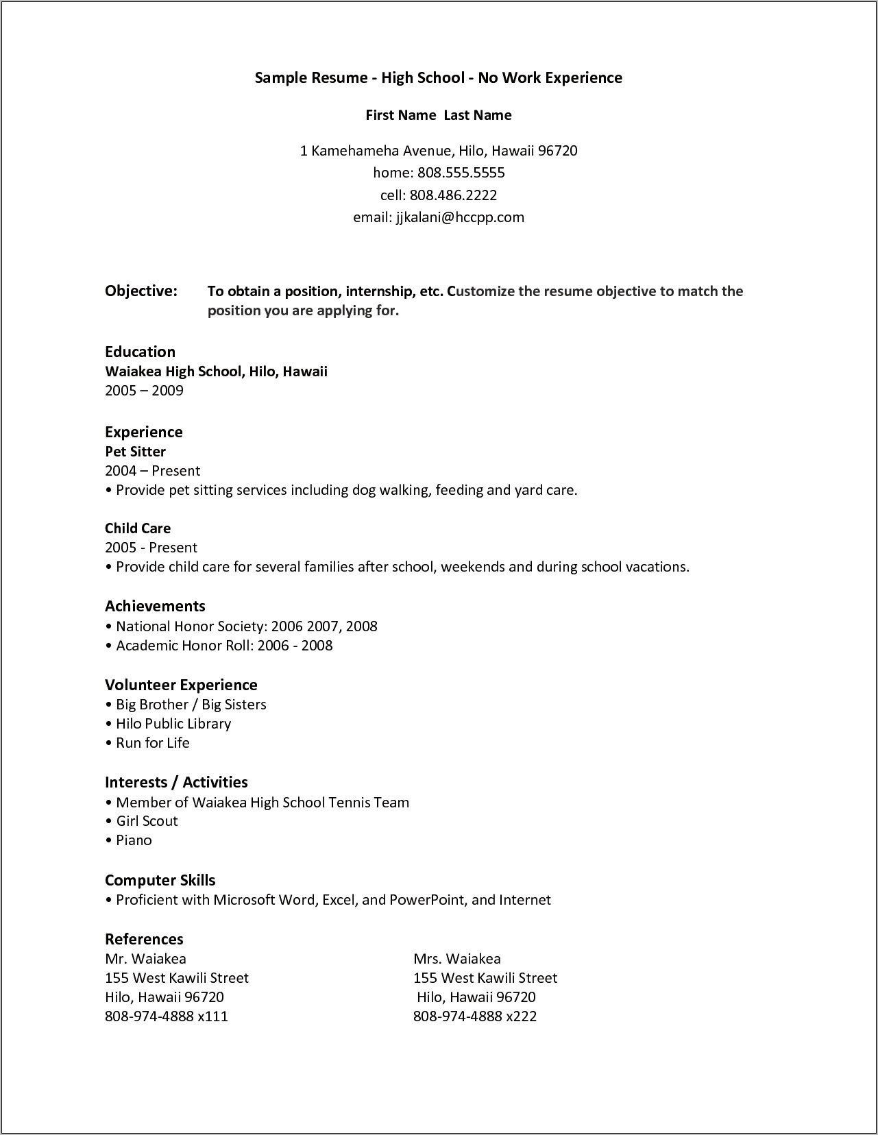 Resume For Youth With No Experience