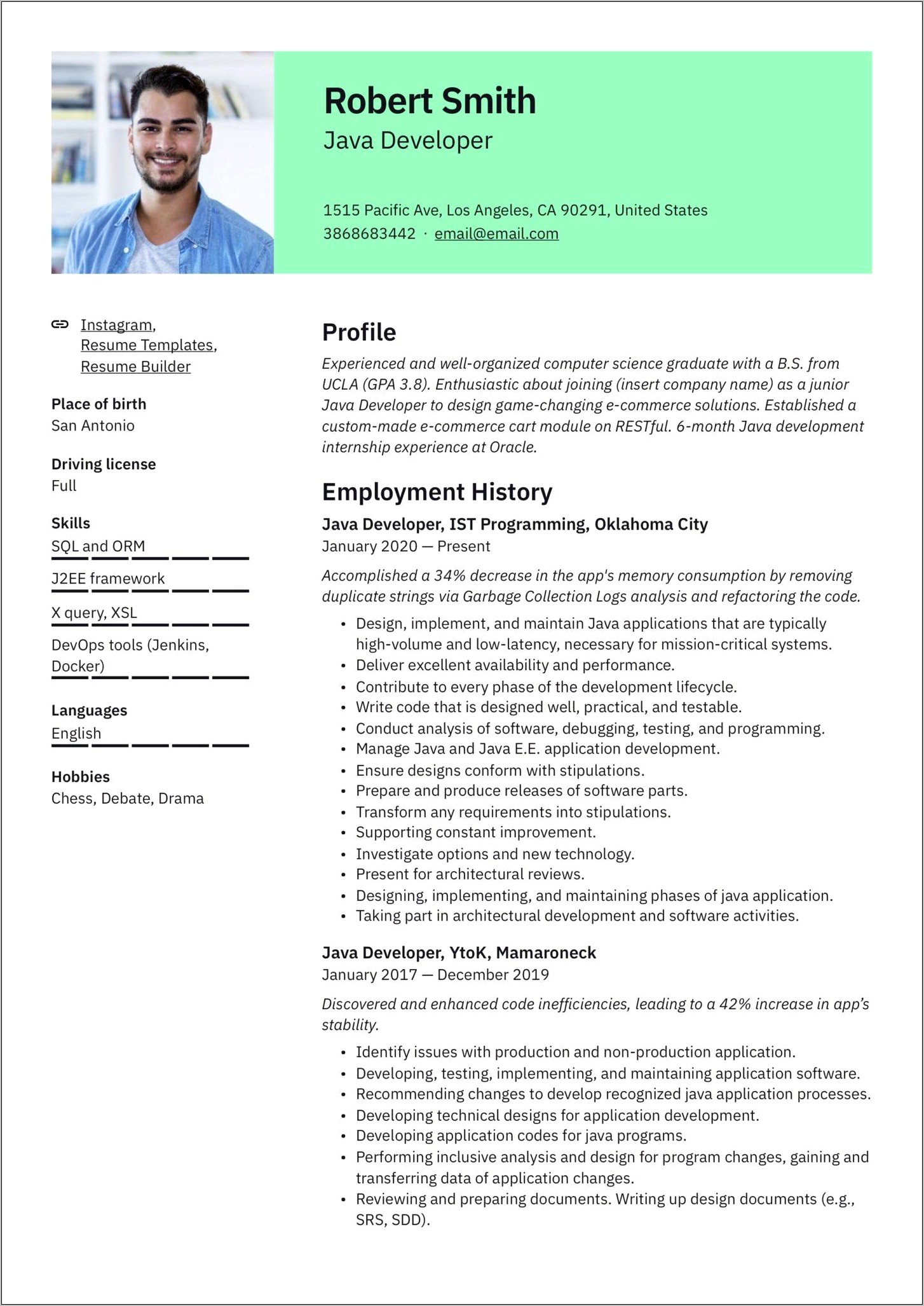 Resume Format For 2 Years Experience In Java