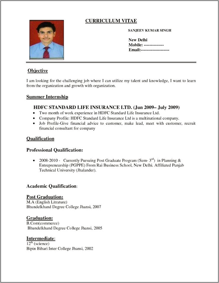 Resume Format For Freshers Pdf Free Download