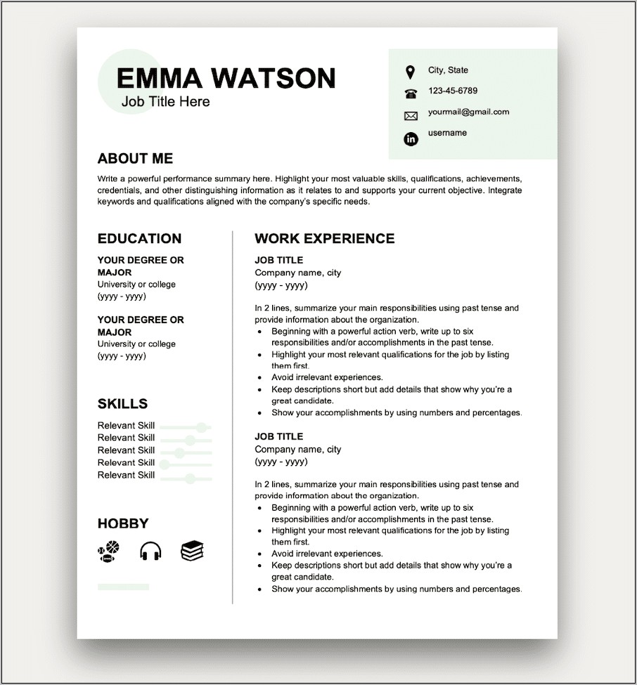 Resume Format For Job Applications To Us Companies