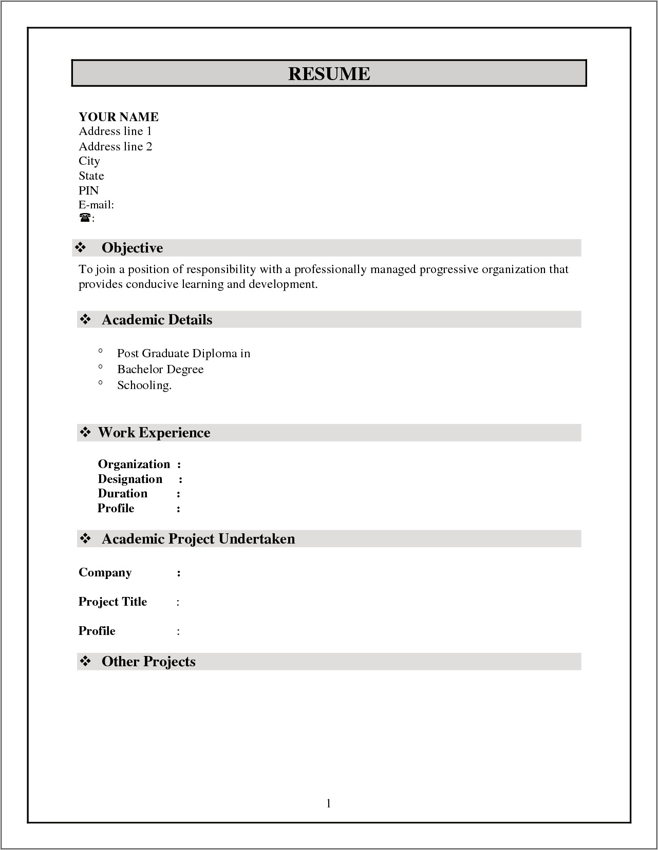 Resume Format For Job Free Download