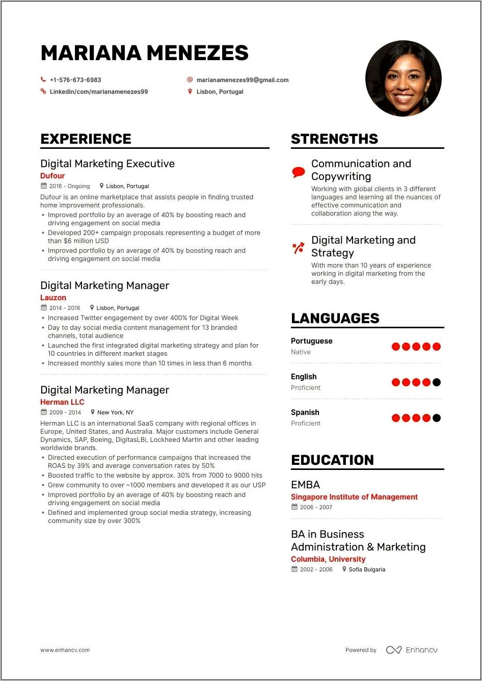 Resume Format For Marketing Manager India