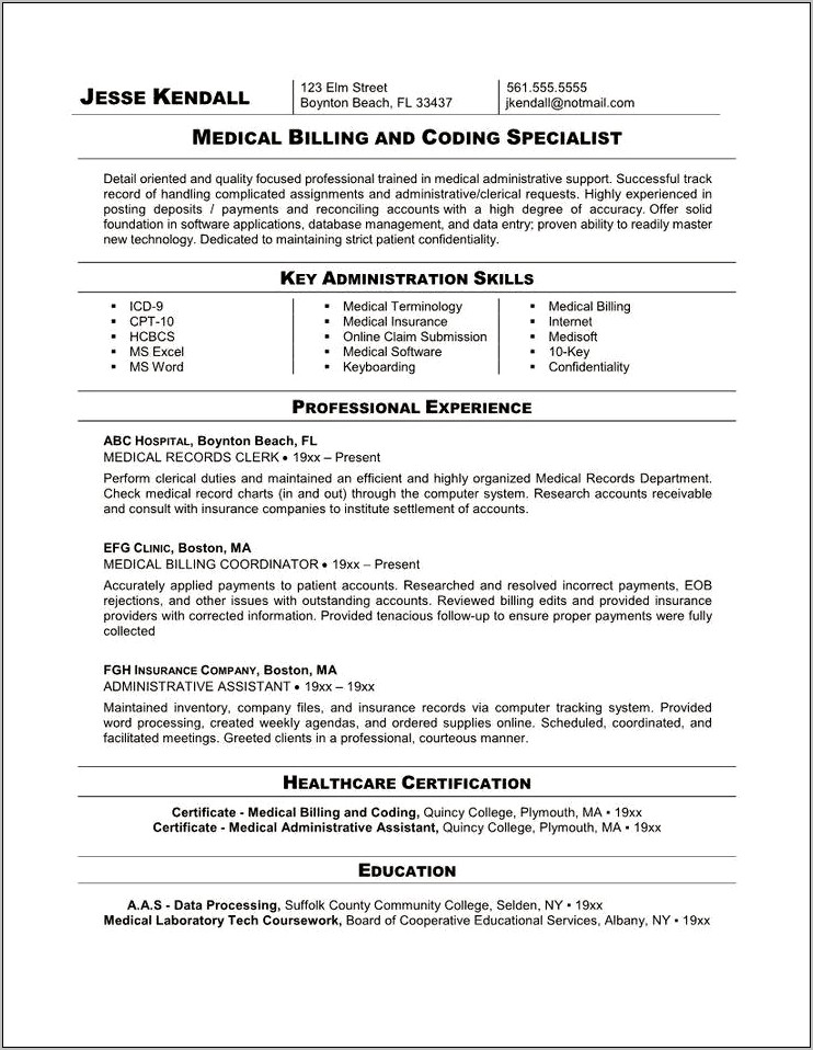 Resume Format Medical Clerical Free Template