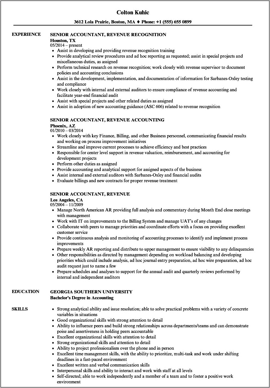 Resume Job Description For Senior Accountant