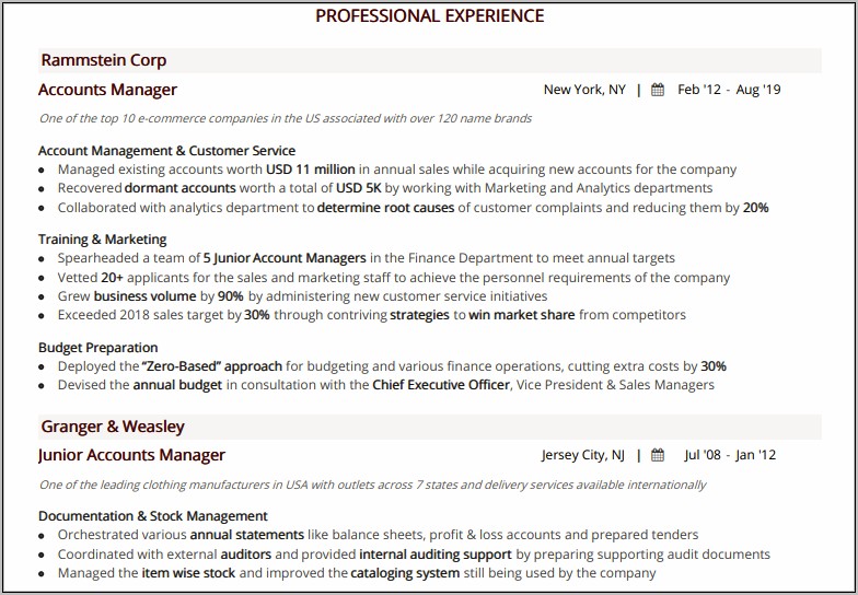 Resume Junior Account Executive Canada Template