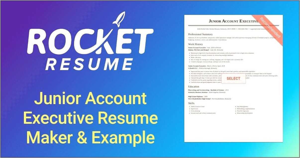 Resume Junior Account Executive In Canada Template