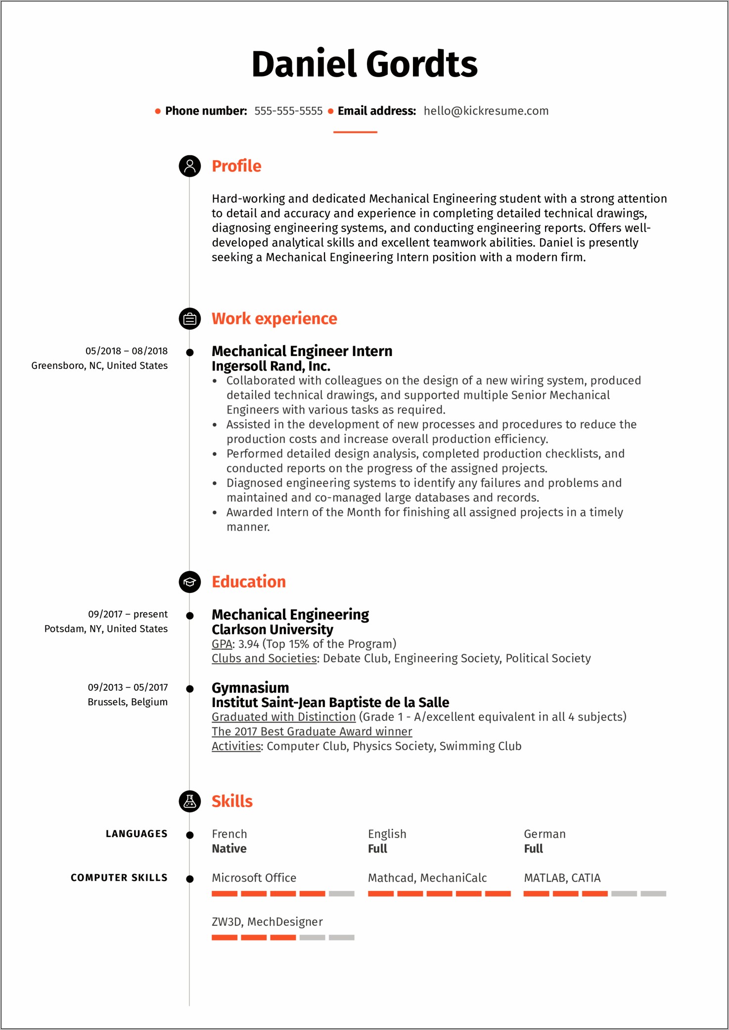 Resume Mechanical Engineer Example 1 Page