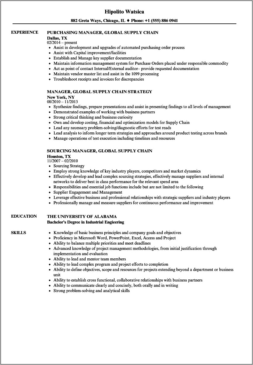 Resume Objective Examples Supply Chain Management