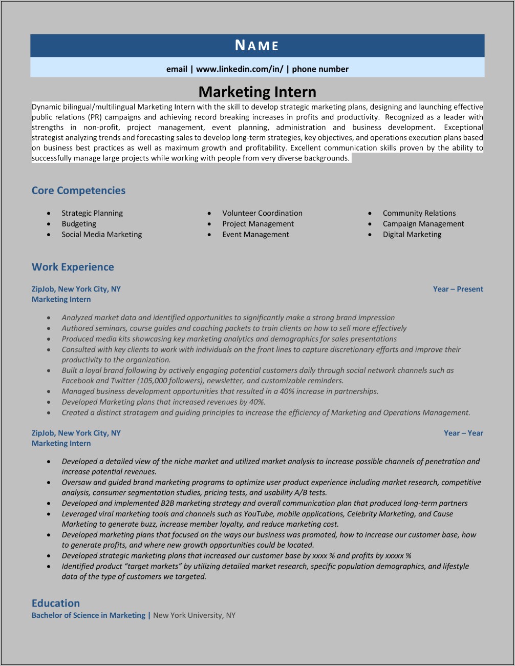 Resume Objective In Marketing Or Sales Internship