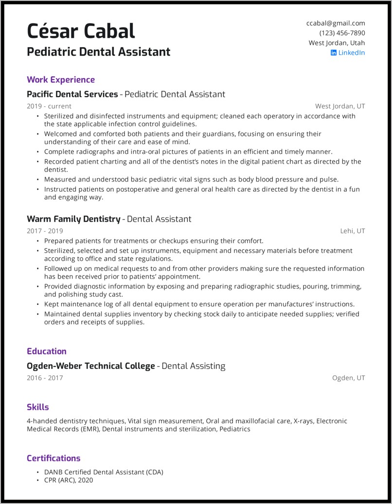 Resume Objective Statement For Dental Assistant