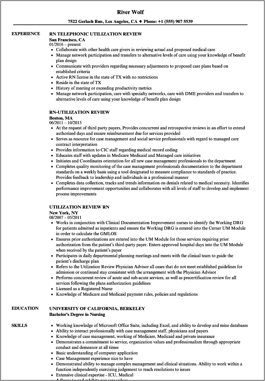 Resume Objective Statement For Utilization Review Nurse