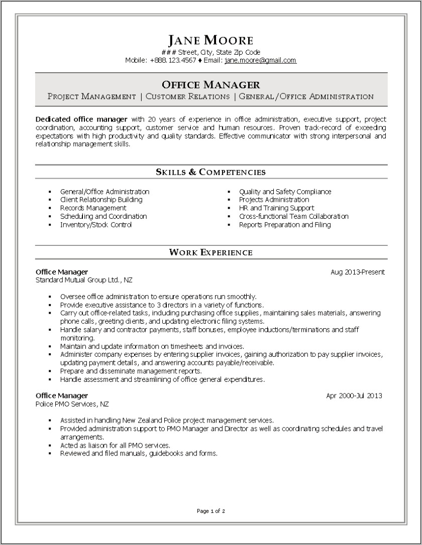 Resume Office Manaager Job Deascirption Bullet Points