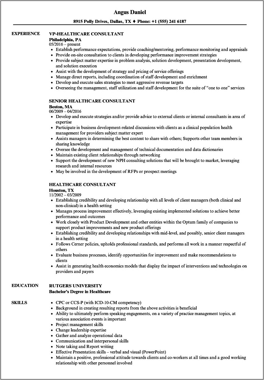 Resume Profile Examples For Mha