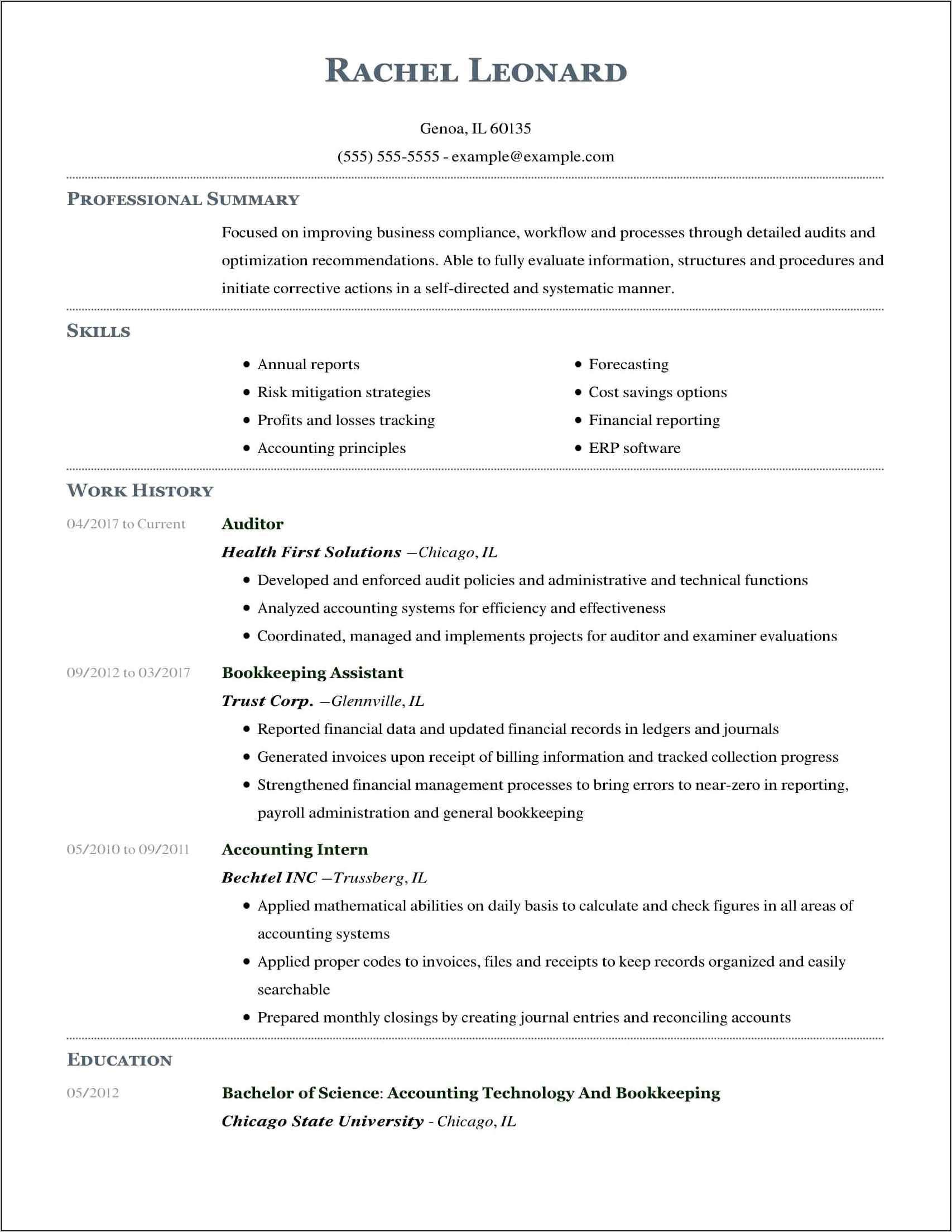 Resume Sample For Accounting Technology