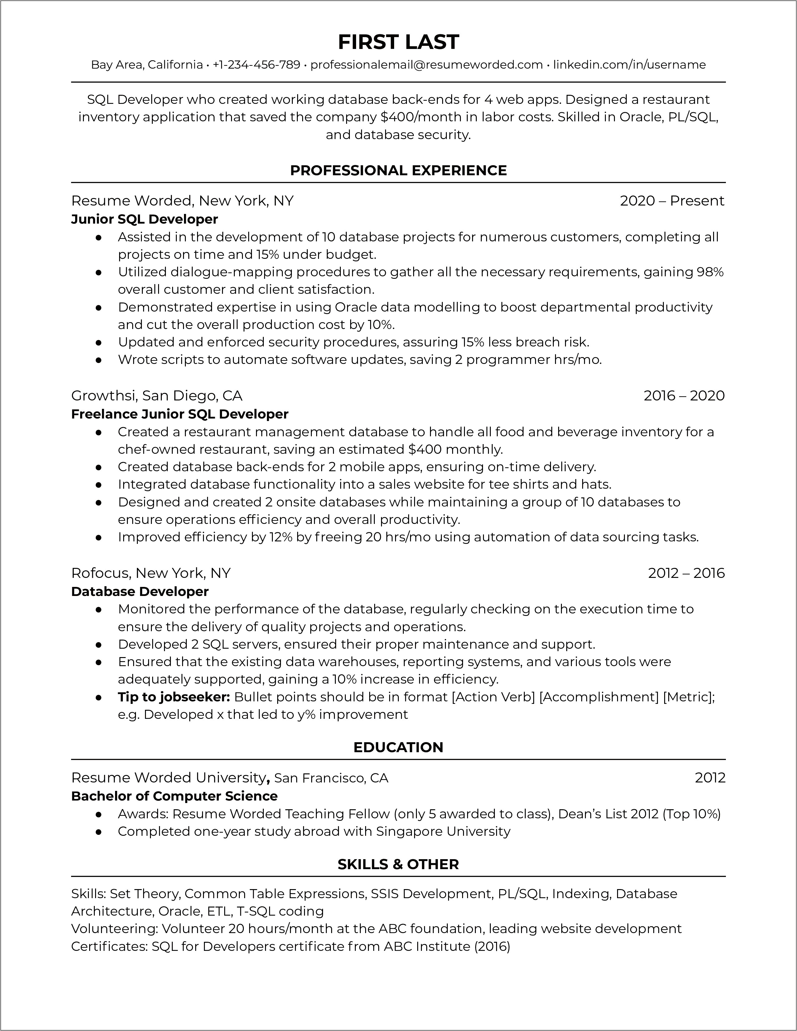 Resume Samples For Oracle Dba