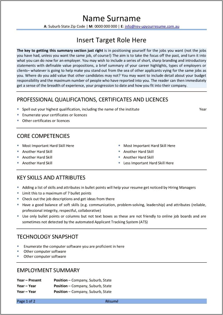 Samples Of An Aussie Resume