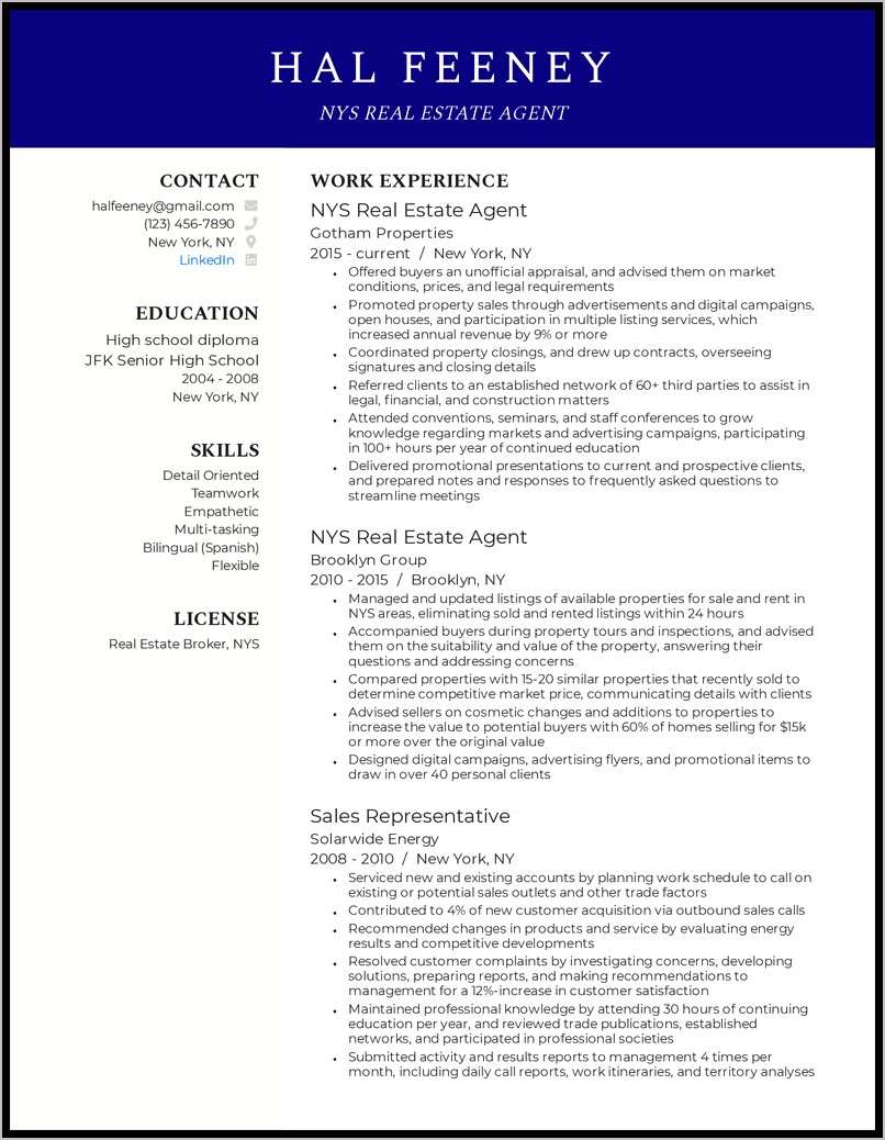 Top Producing Realtor Resume Sample