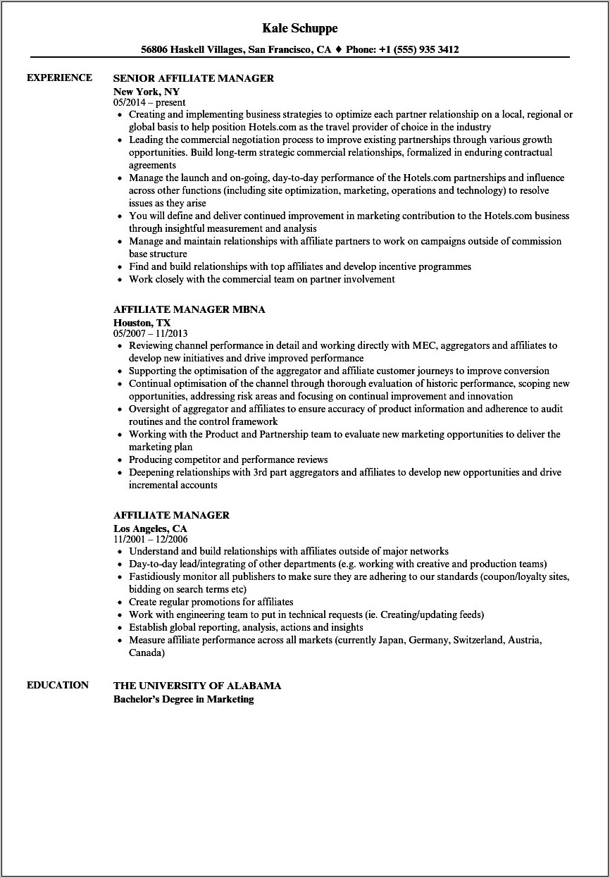 University Program Manager Job Resume