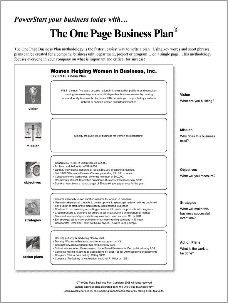 1 Page Business Plan Template Free