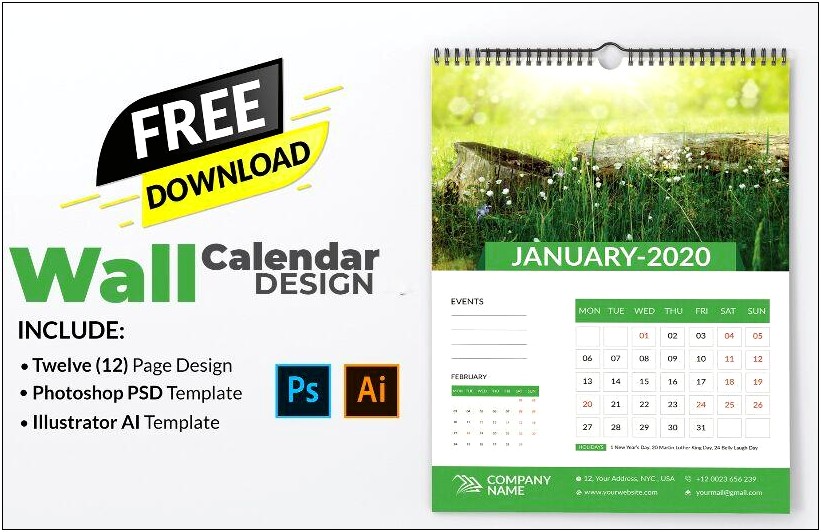 Adobe Illustrator Calendar Template 2019 Free